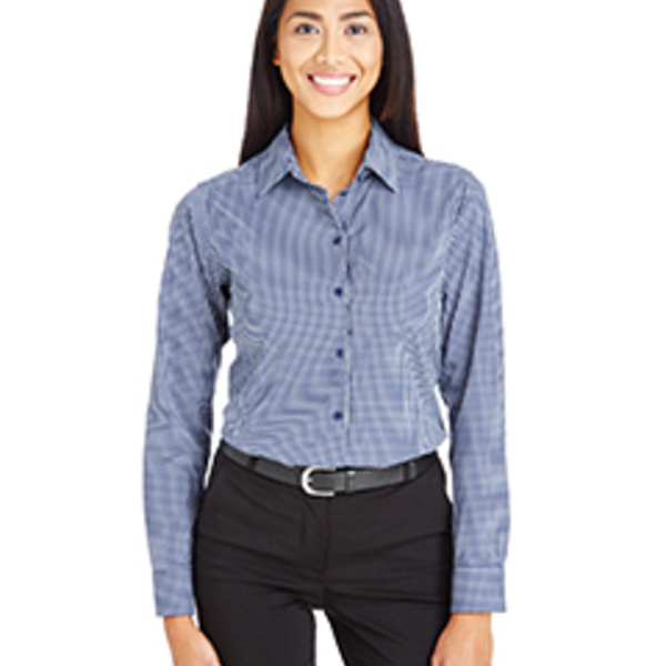 CrownLux Performance® Ladies' Tonal Mini Check Woven Shirt Thumbnail